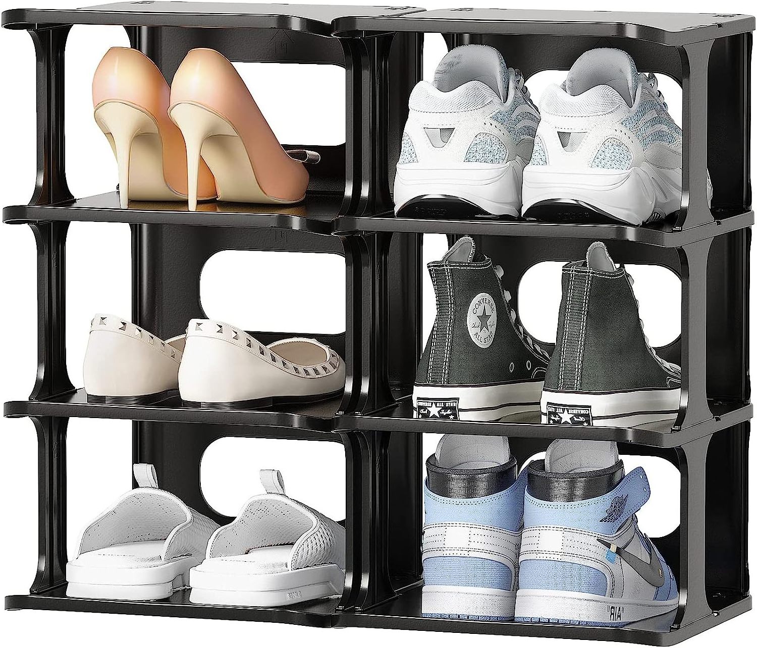 Foldable Black Shoe Racks for Bedroom Plastic Organizer Shoe Cubbies  Free Standing Shelves Cabinet Sneaker Box Storage