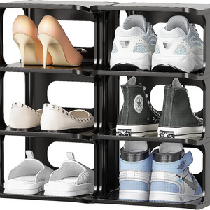 Foldable Black Shoe Racks for Bedroom Plastic Organizer Shoe Cubbies  Free Standing Shelves Cabinet Sneaker Box Storage