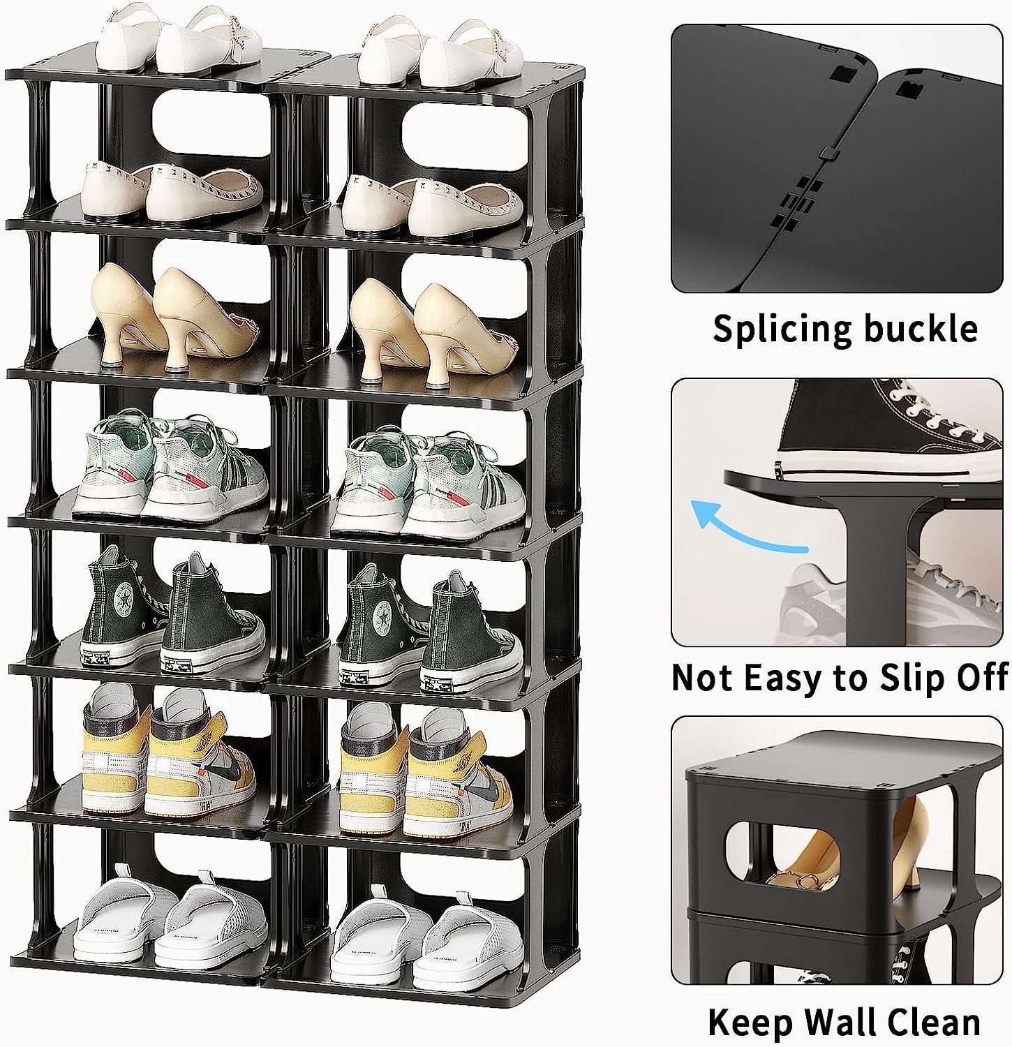 Foldable Black Shoe Racks for Bedroom Plastic Organizer Shoe Cubbies  Free Standing Shelves Cabinet Sneaker Box Storage