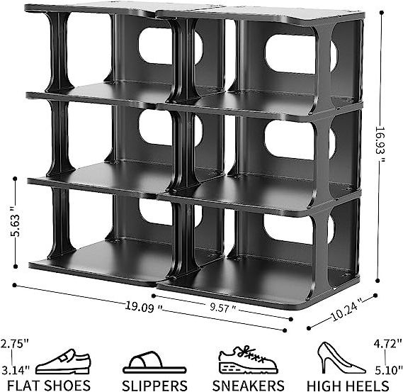 Foldable Black Shoe Racks for Bedroom Plastic Organizer Shoe Cubbies  Free Standing Shelves Cabinet Sneaker Box Storage