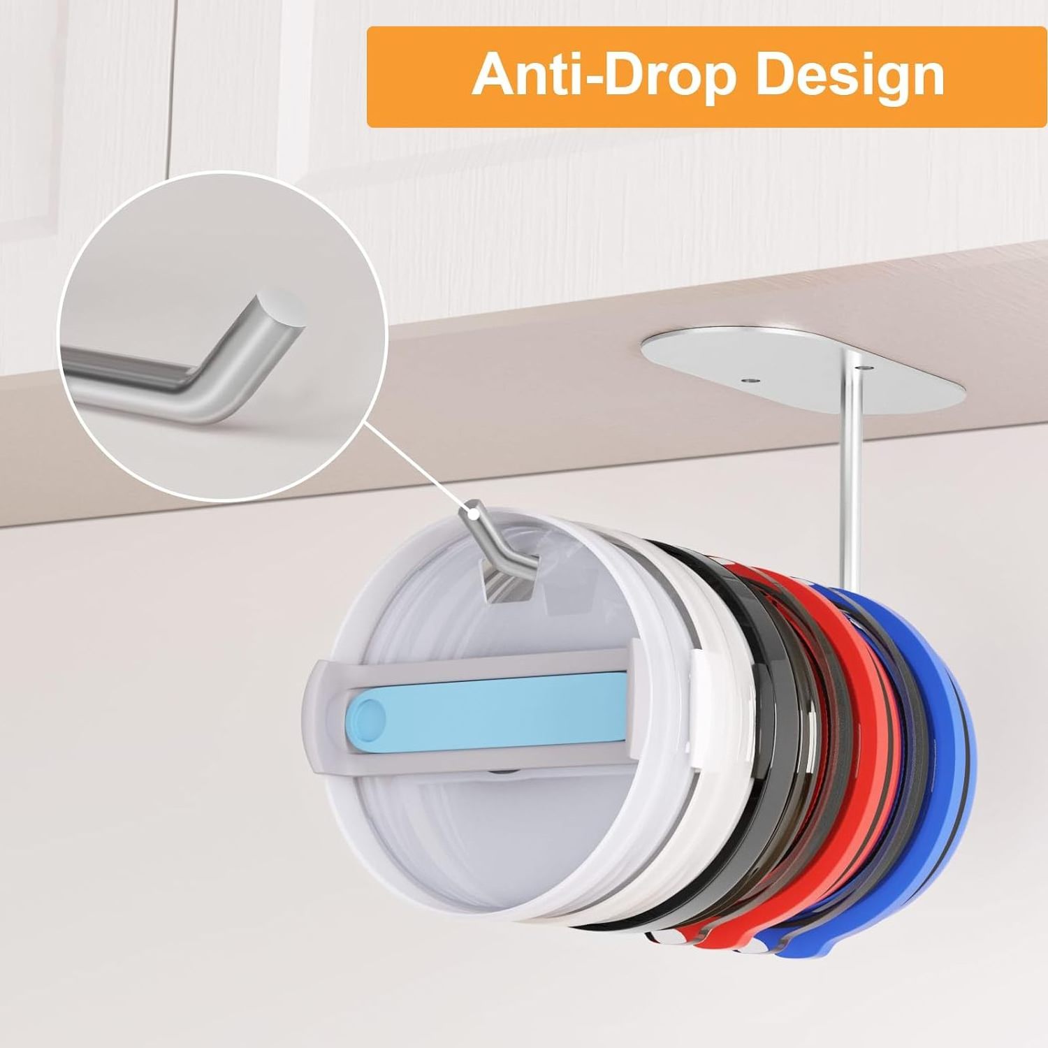 Self-Adhesive Drilling Tumbler Lid Hook Organizer Space Saving Cup Lid Organizer Under Cabinet Cup Lid Holder For kitchen