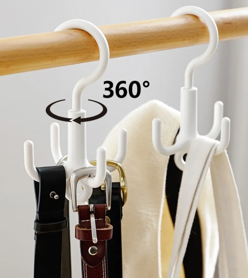 360 Degree Rotating Tie Rack plastic clothes scarf belt Purse Bag hangers Multipurpose Organizer Hook Ties for Closet Storage