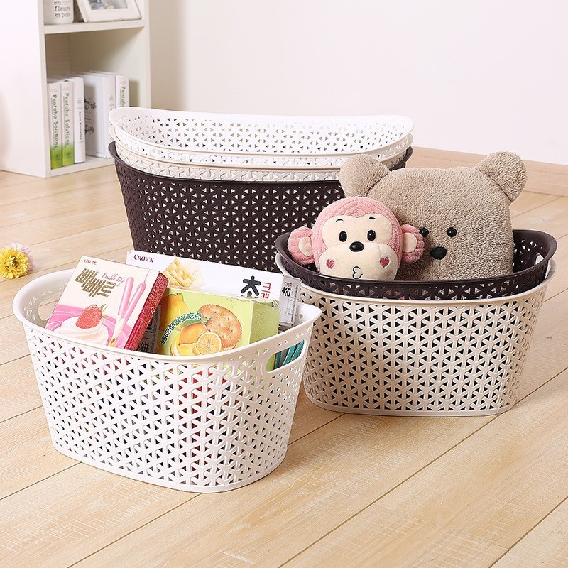 24L 9L Oval Plastic Woven Storage Tub Basket with Handles Multi-Use Storage Organizer Bin for Bedroom Baby Nursery Kitchen