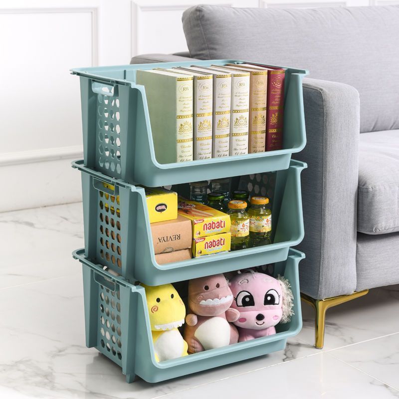 Wide Stackable Plastic Food Book Kitchen Storage Organizer Bin Basket with Open Front Large Multi-Functional Containers Shelves