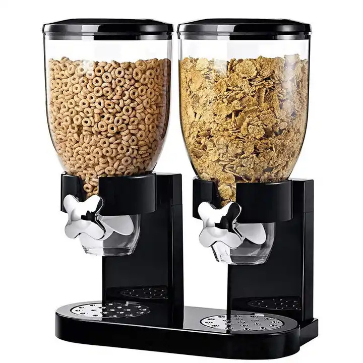 single double control cereal rice nut candy grain dispenser countertop dry food storage container box for kitchen oatmeal