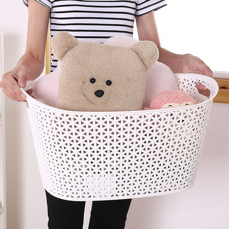 24L 9L Oval Plastic Woven Storage Tub Basket with Handles Multi-Use Storage Organizer Bin for Bedroom Baby Nursery Kitchen