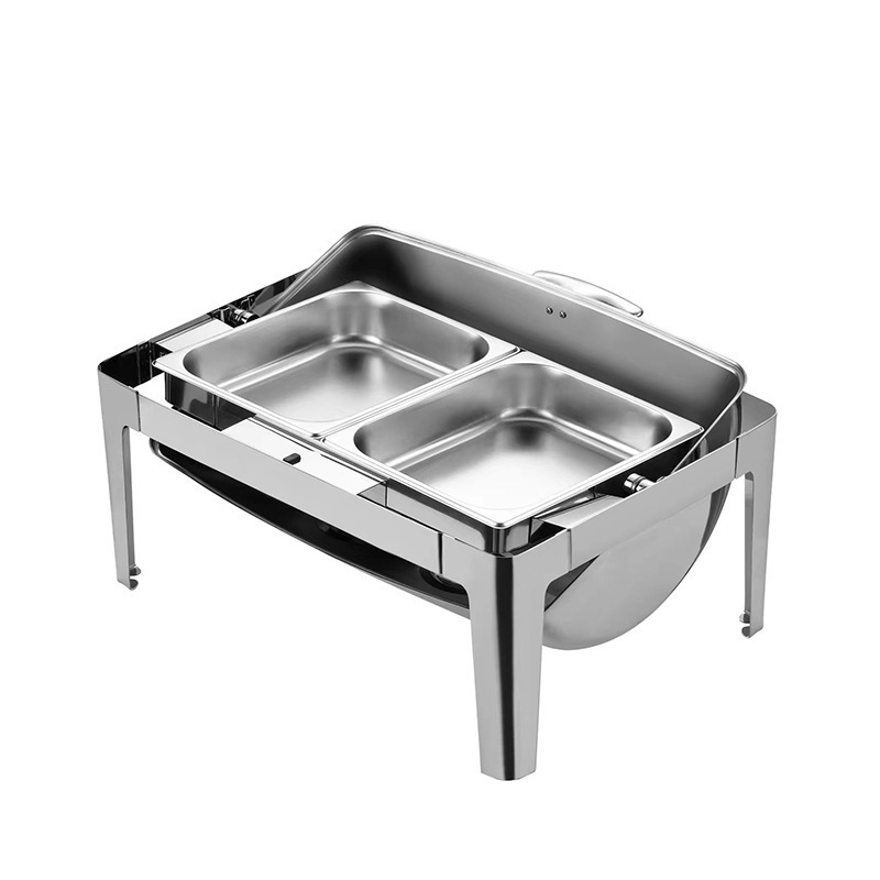 Stainless steel Roll top Chafing dish food warmer with visible Glass chafer dish buffet sets