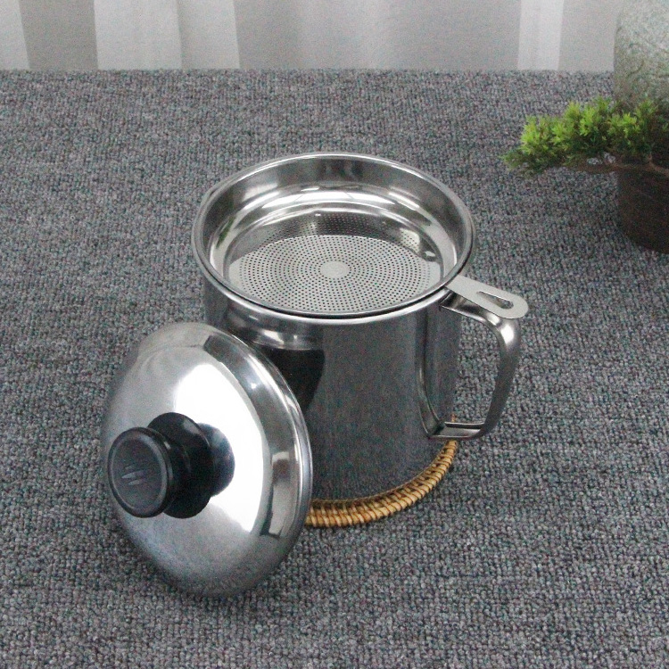 Stainless steel Oil Storage container Grease Keeper 1.3/1.8L Strainer Oil filter pot