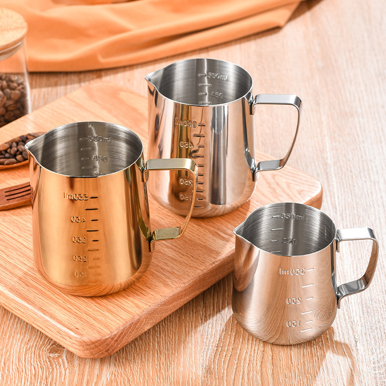 Good quality stainless steel coffee jug with measurement coffee kettle milk jug stainless steel