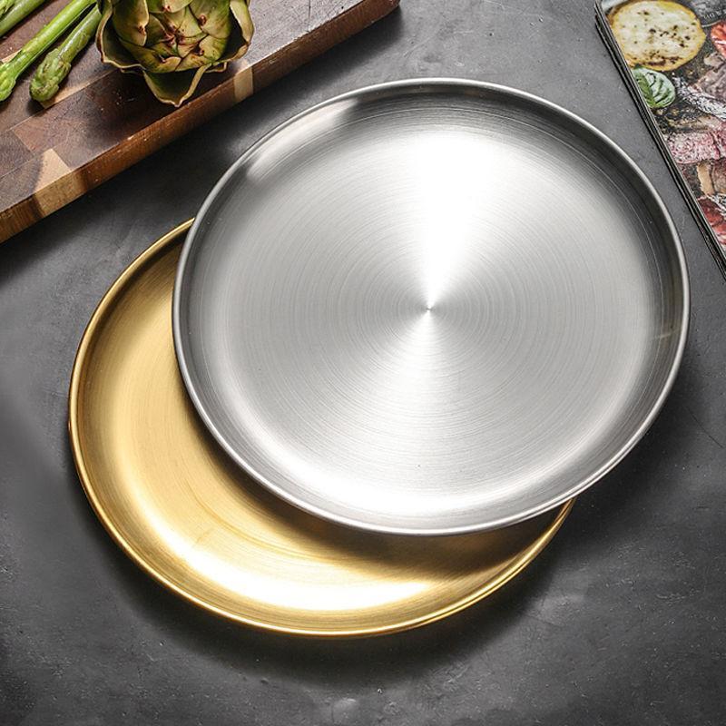 High Quality Round Korean Style 304 Stainless Steel Tableware Plates Dish Dinner Metal Food Serving tray