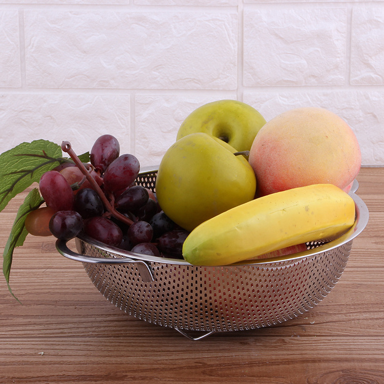 Stainless Steel Mesh Colander with Two Square Lug Kitchen Mesh Big Fruit Vegetable Colander with Handle