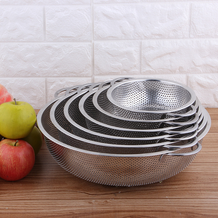 Stainless Steel Mesh Colander with Two Square Lug Kitchen Mesh Big Fruit Vegetable Colander with Handle