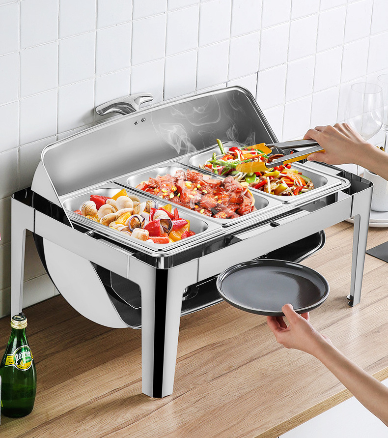 Stainless steel Roll top Chafing dish food warmer with visible Glass chafer dish buffet sets