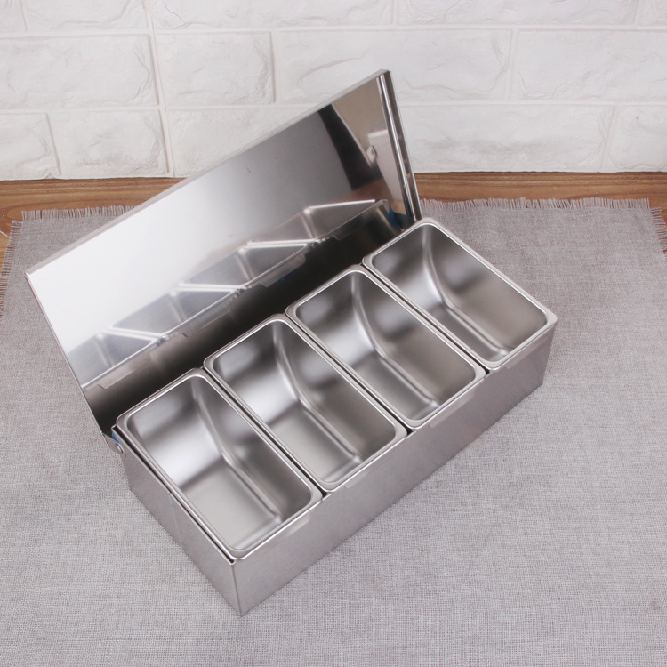 Hotel Stainless Steel Seasoning Jar 2/4/6pcs Compartment Seasoning Container Spice Stockpile Box