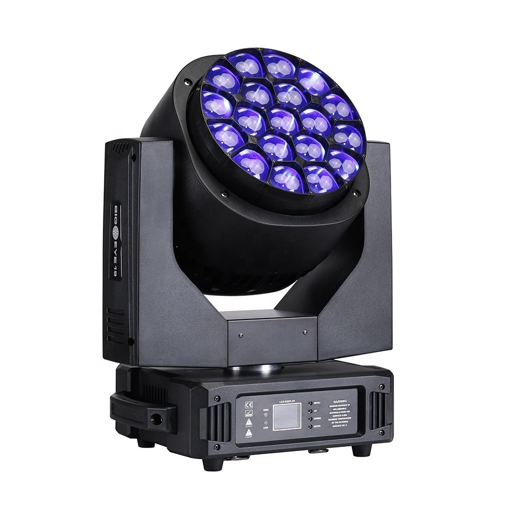 Professional disco lighting 19*15W rgbw led big bee eye zoom moving head wash dj light k10 disco lighting for party