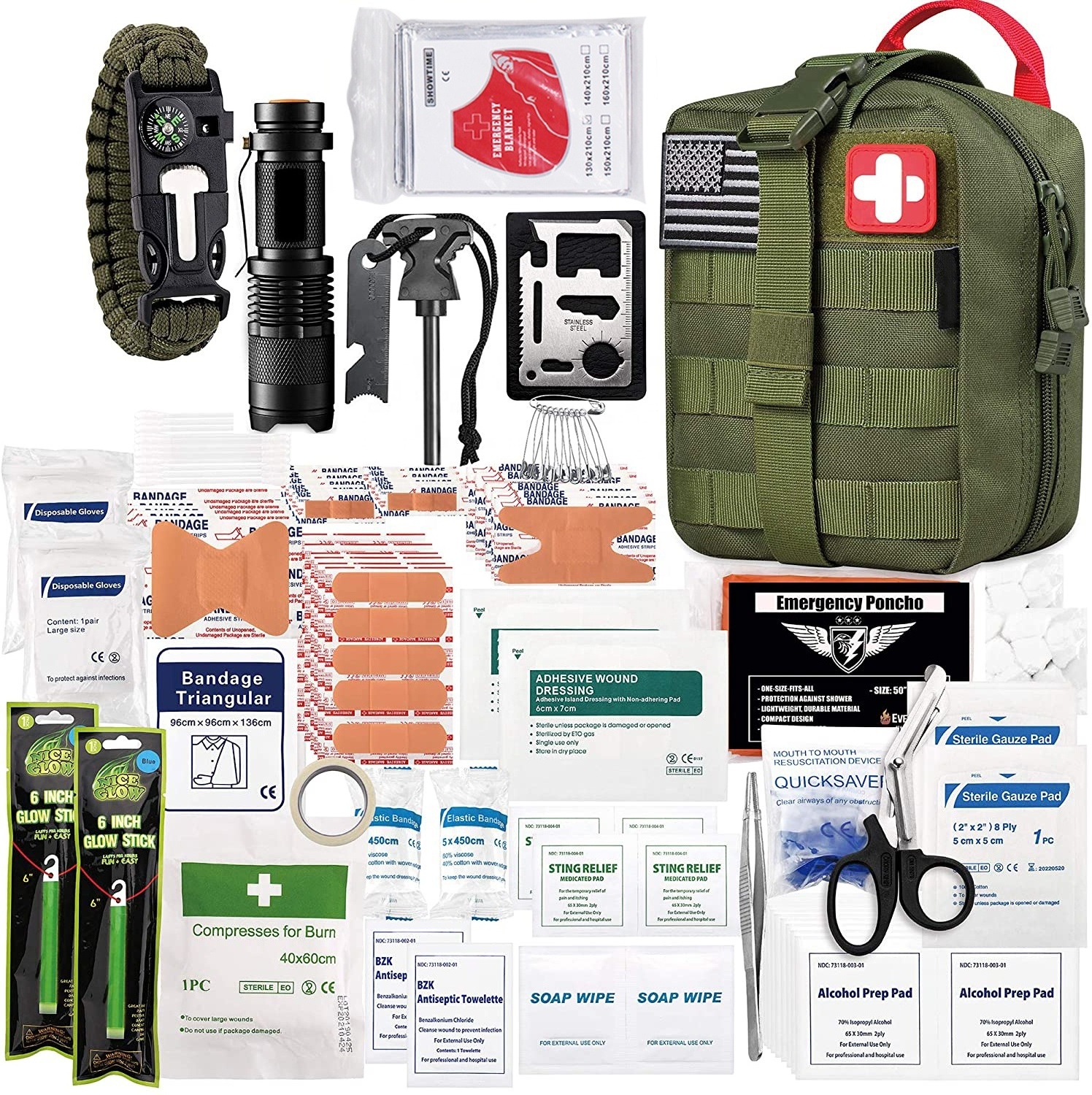 250 Pieces Molle Portable IFAK Survival Kit Emergency Kit Outdoor for Earthquake Hurricanes