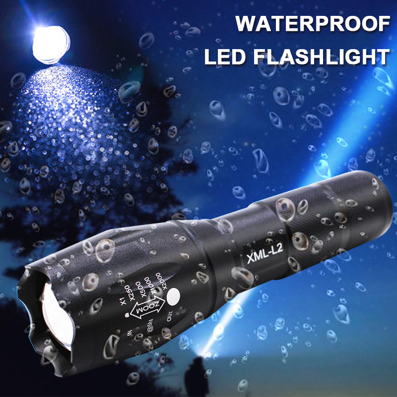 Waterproof Outdoor Gear 5Modes Self Defense Zoomable Emergency LED Flashlight for Camping Accessories