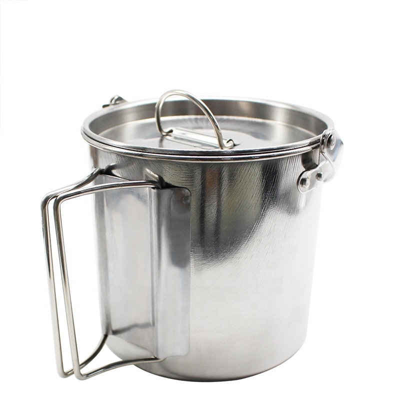 1.2L Foldable Handles Lids Hiking Pot Stainless Steel Camping Tea Kettle for Camping Hiking Picnic