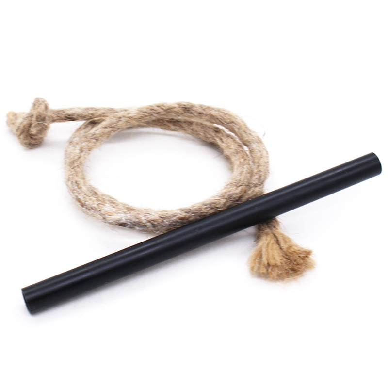 2 Feet Paraffin Wax Infused Hemp Tinder Wick Fire Starter Rope with Black Aluminum Bellows