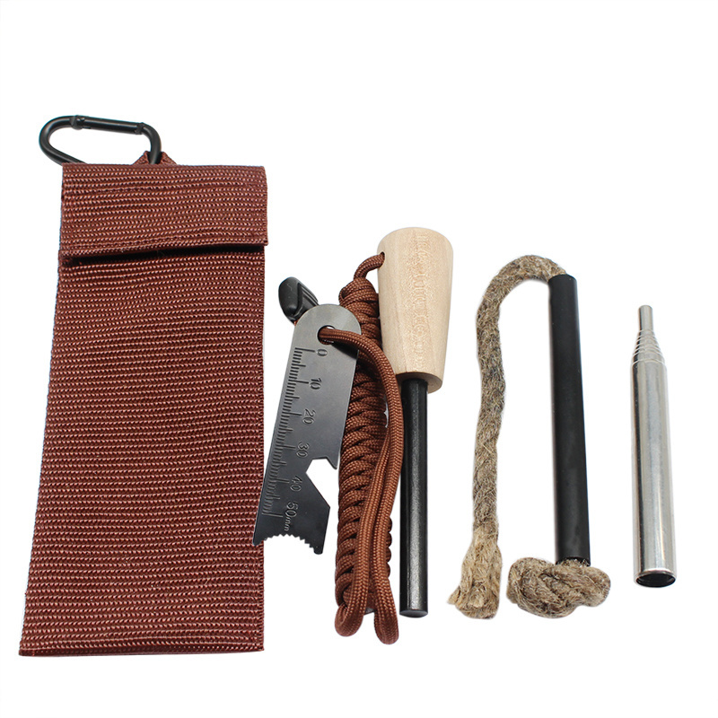 Pocket Camping Tool Waxed Jute Rope Tinder Emergency Fire Making Kit for Survival