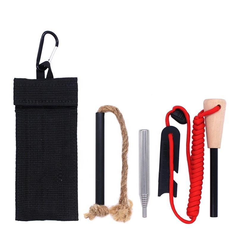 Pocket Camping Tool Waxed Jute Rope Tinder Emergency Fire Making Kit for Survival