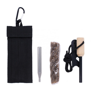 Widerness Portable Wood Handle Fire Starter Survival Tool Kit with Nylon Carrying Bag