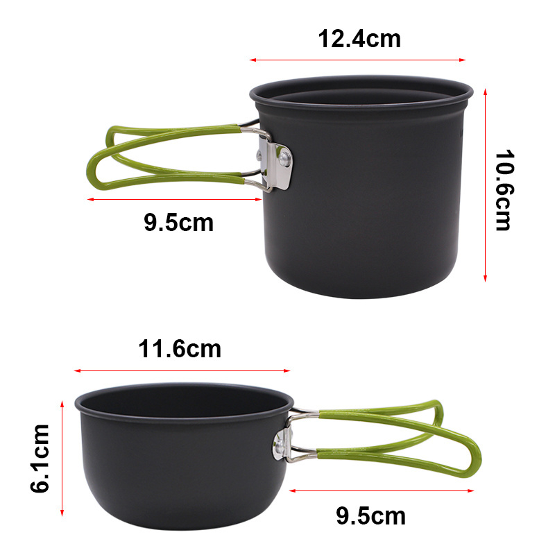 2Pcs Lightweight Aluminum Alloy Pan Compact Outdoor Cooking Pot Set with Storage Bag