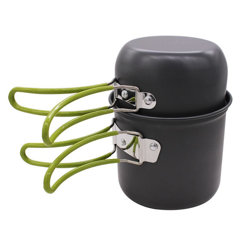 2Pcs Lightweight Aluminum Alloy Pan Compact Outdoor Cooking Pot Set with Storage Bag