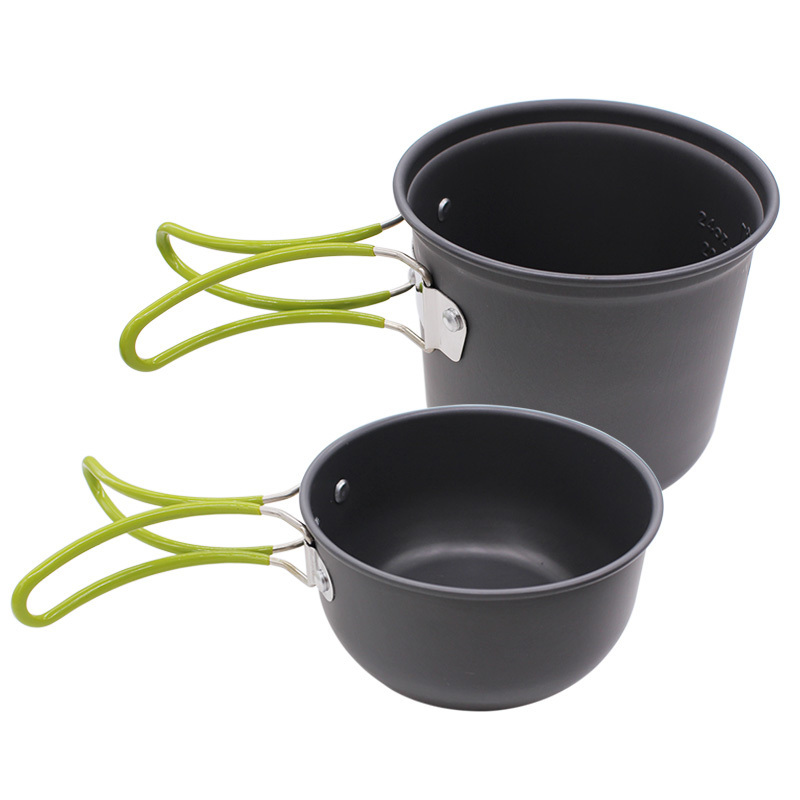 2Pcs Lightweight Aluminum Alloy Pan Compact Outdoor Cooking Pot Set with Storage Bag