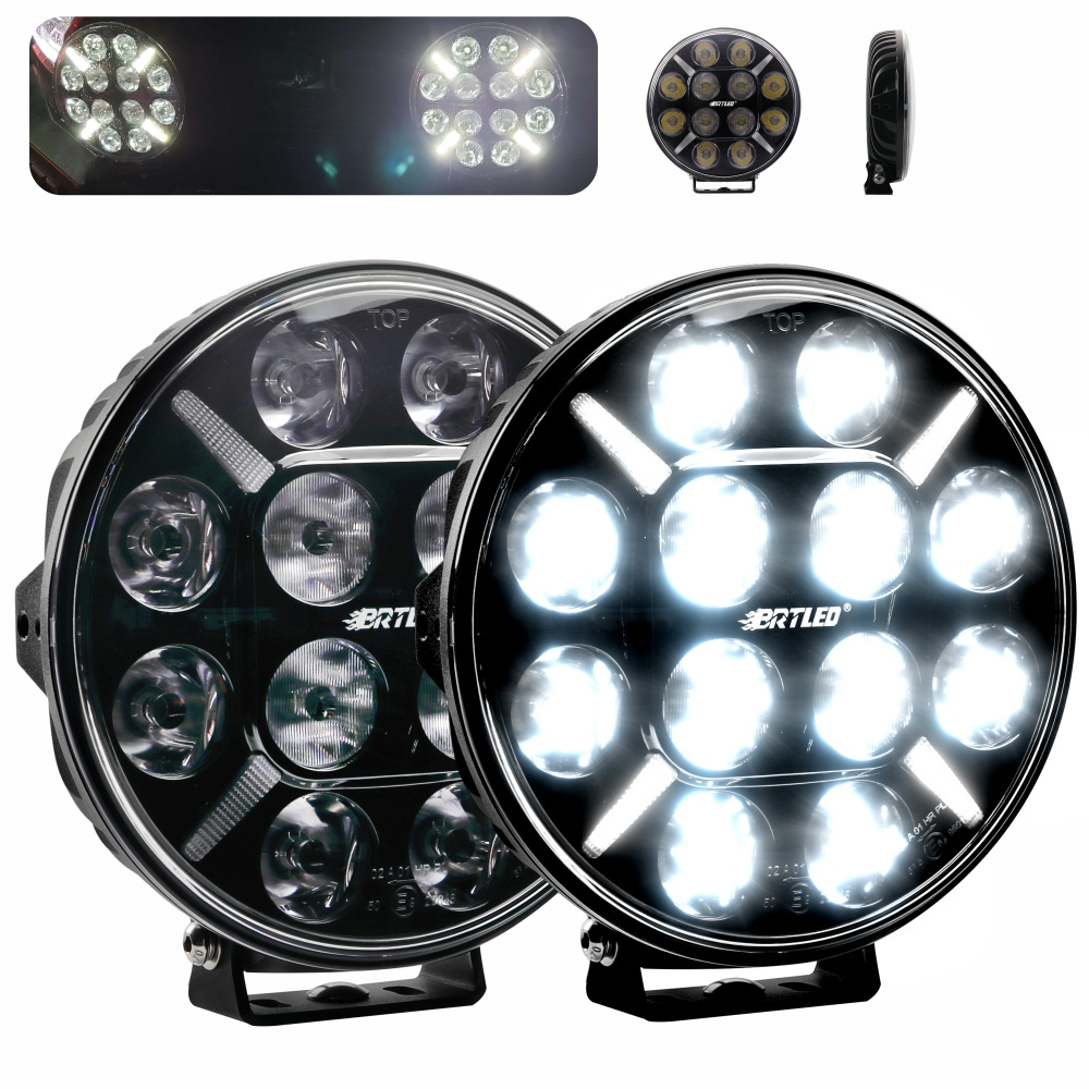 120W Round 9 Inch LED Light With Dual Color Park Light For Truck Car UTV ATV 12V 24 Volt ECE R112 LED  Driving Lights