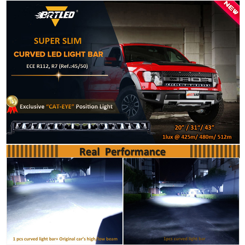 43inch LED curved light bar with vertical park light 220W R112 barra 4x4 roof bumper led off road light bar