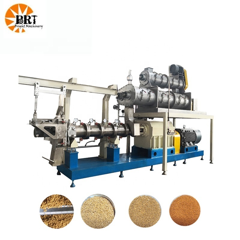 production line has a processing machine for trout fish floating feed sinking fish food pellet making extruder plant