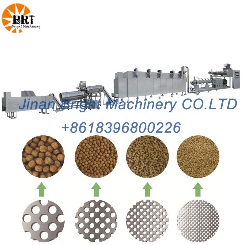 production line has a processing machine for trout fish floating feed sinking fish food pellet making extruder plant