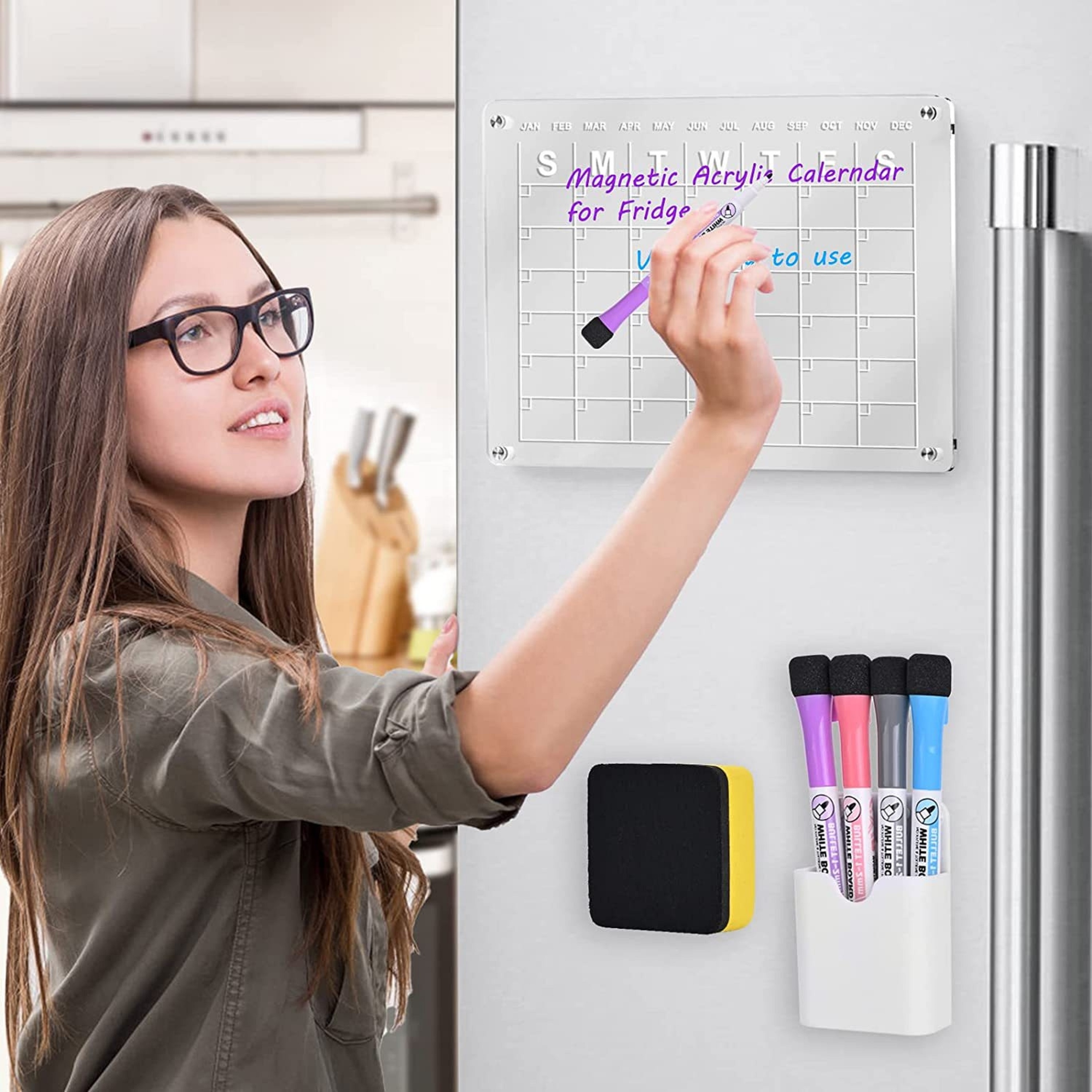 Weekly Monthly Clear Acrylic Calendar Board Fridge Magnetic Dry Erase Whiteboard Daily Acrylic Magnetic Board