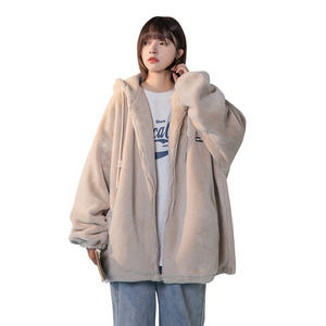 OEM/ODM Womens Wool Hooded Coat Winter Windproof  Warm Loose Fur Coats