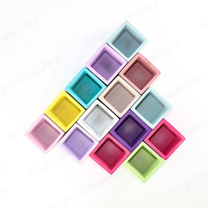 Luxury colorful cement square candle jar tea light candle holder