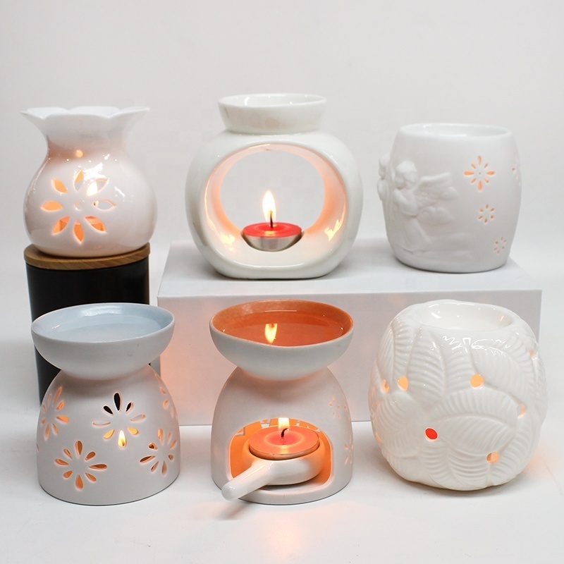 White Floral Pattern Essential Oil Incense Aroma Diffuser Furnace Home Decoration Romantic Ceramic Tealight Candle Holder