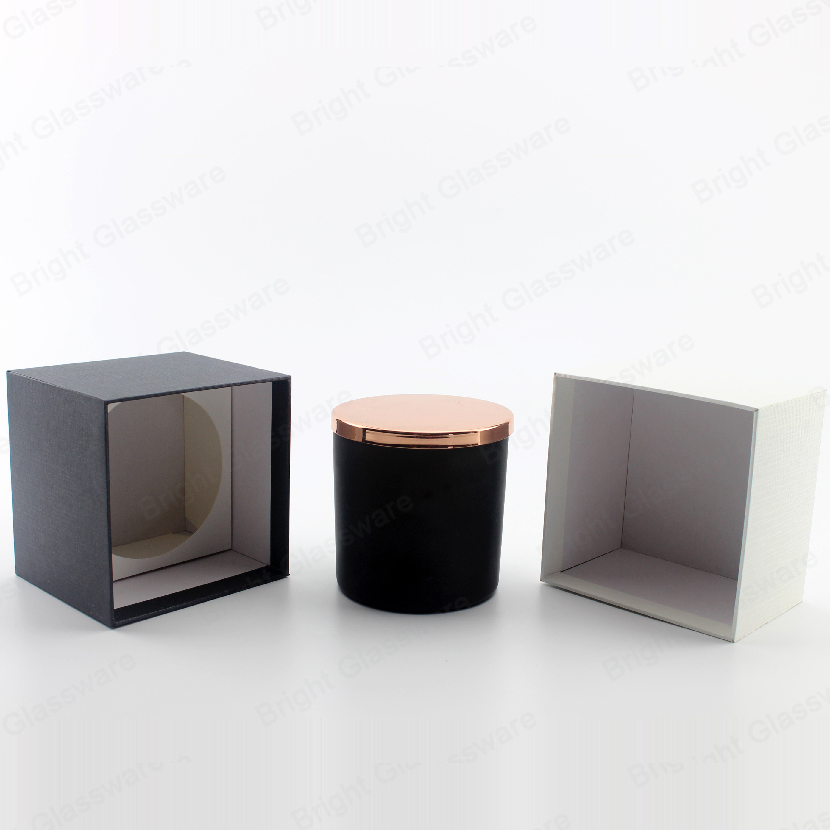 Matte Black Votive Jar Glass Candle Holder With Metal Lid And Gift Box