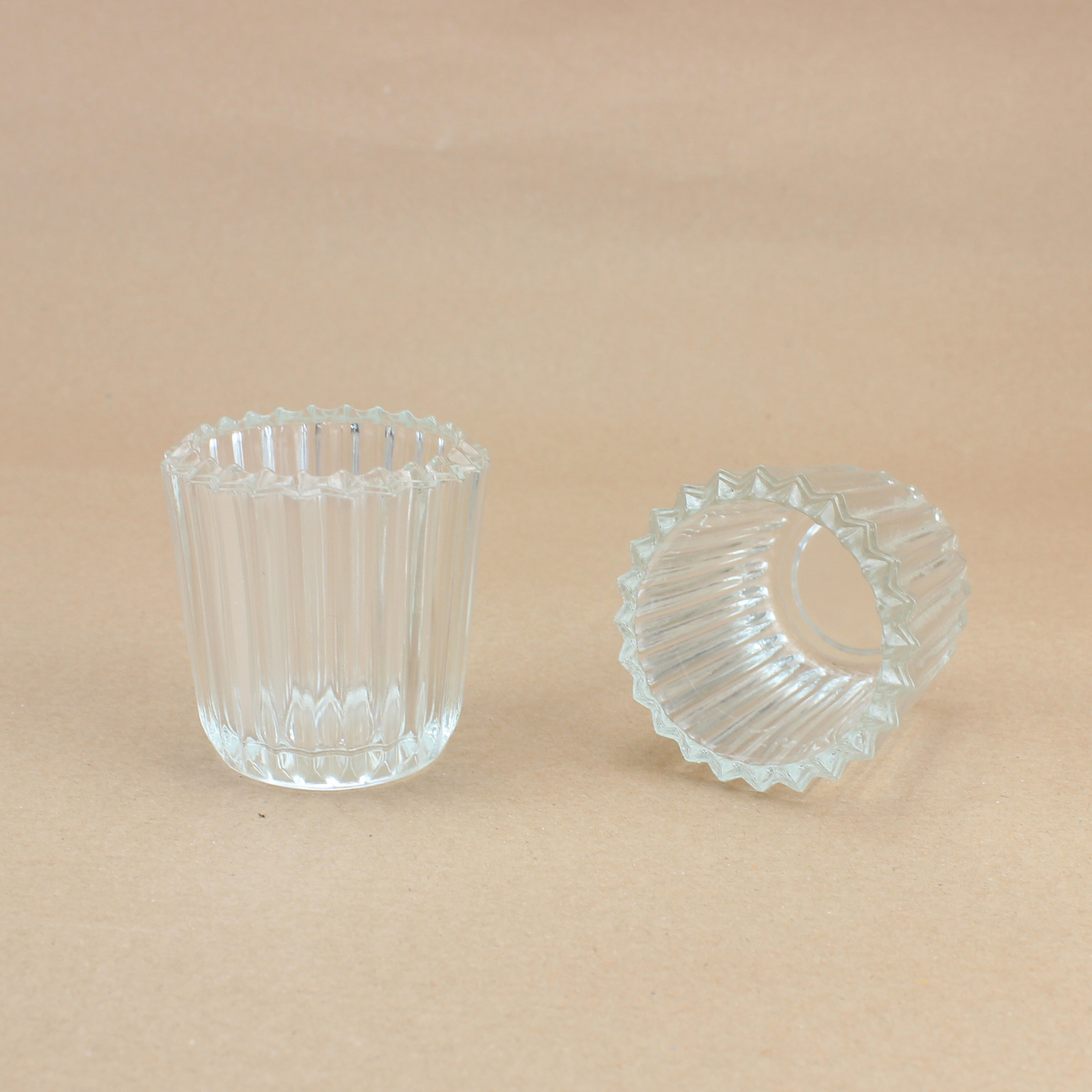 3oz Clear Stained-Glass Tea Light Holder Votice Candles Round Bottom Striped Tinily Small Glass Jar Tumbler