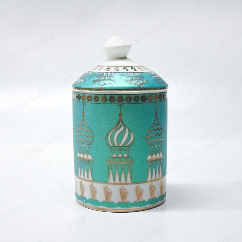 Luxury Round Marble Candle Tea Jar Empty Ceramic Porcelain Candle Holder Containers Vessels Jars With Lid For Candle Making