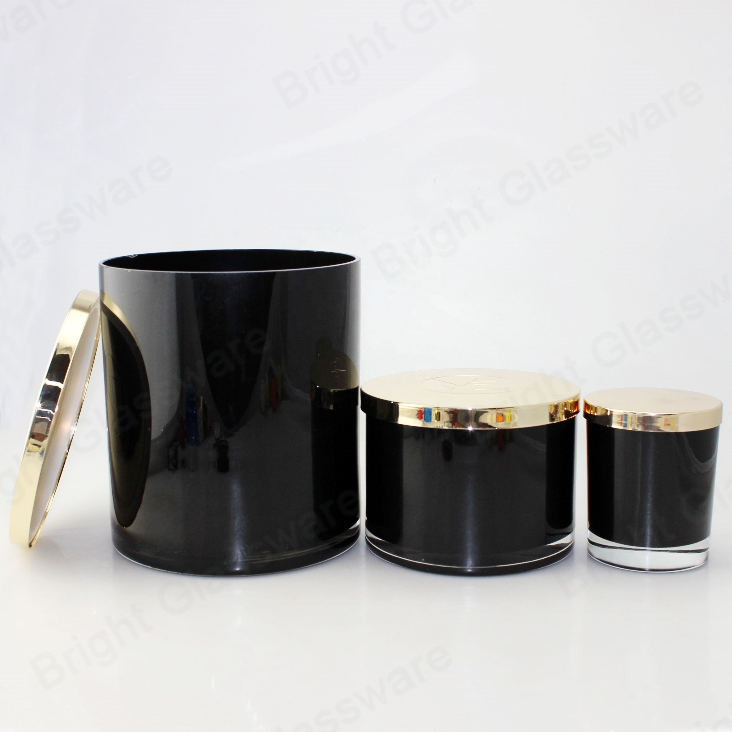 300ml 1000ml 2550ml big volume cylinder glass candle holder jar with metal lid for candle making