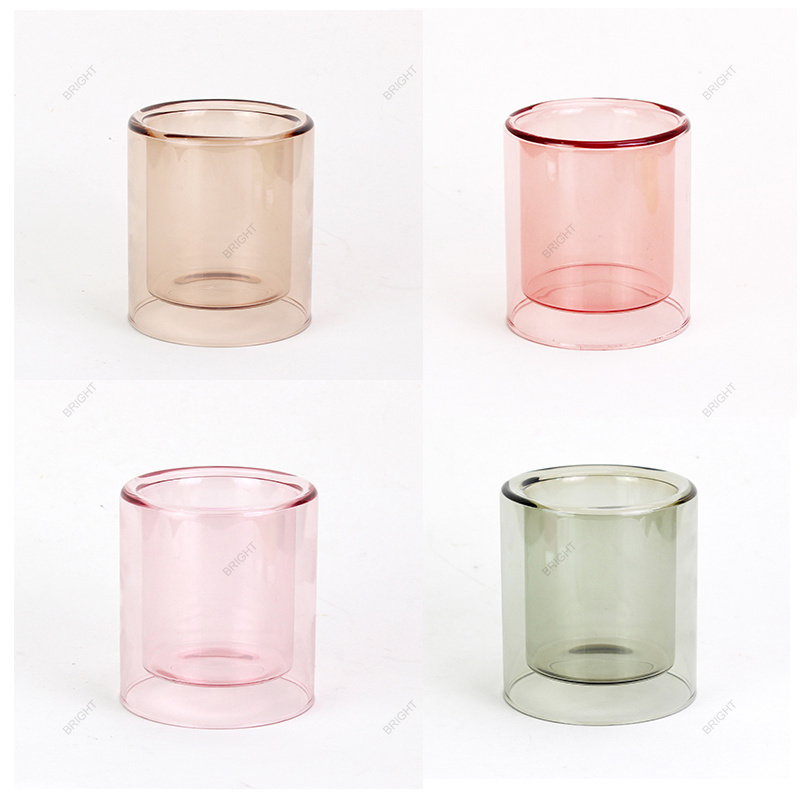 Wholesale Custom Luxury Candle Jar Glass Jar 6oz 10oz 11oz Translucent Color Empty Double Glass Candle Holder For Candle Making