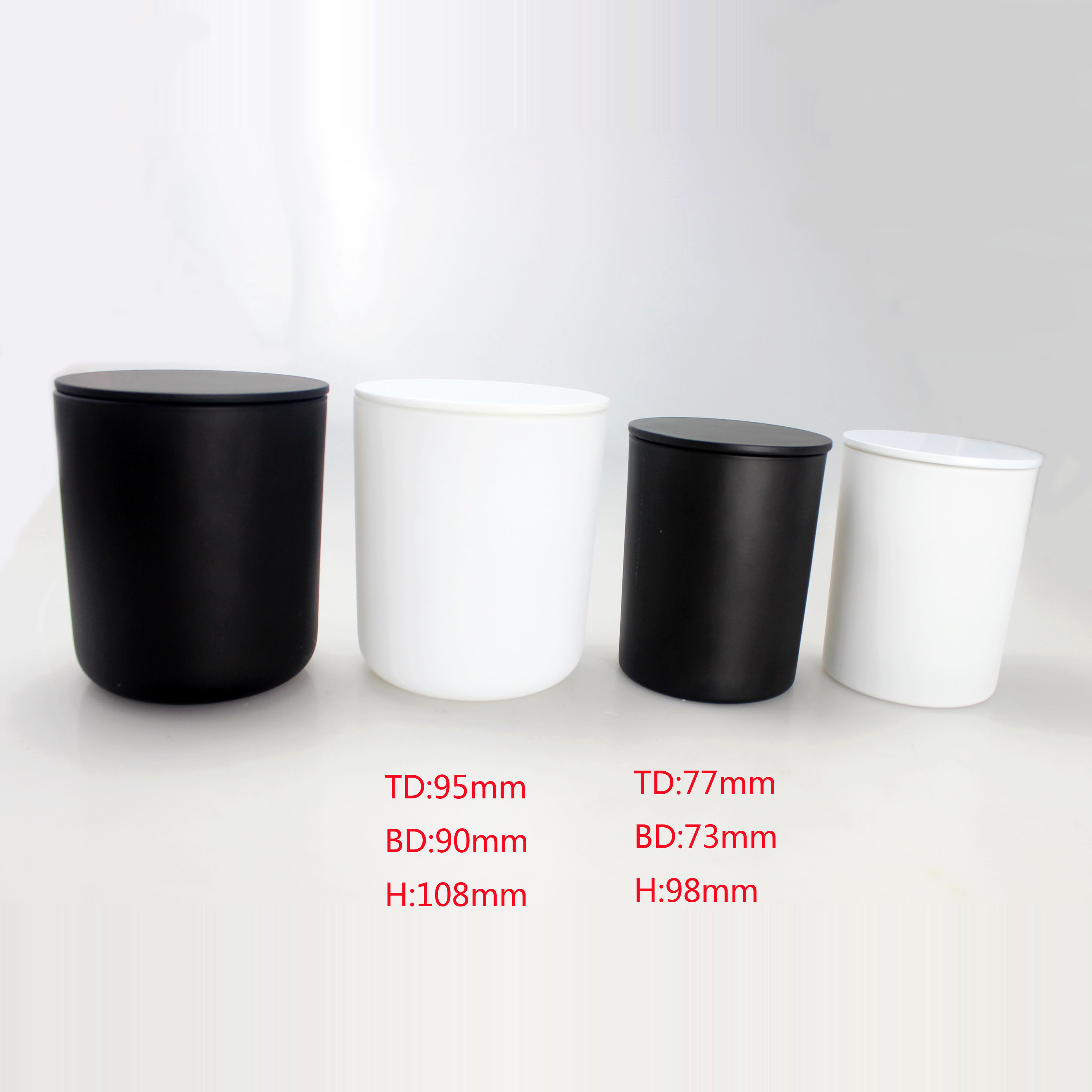 Hot sale white black matte glass candle holder/cup with lid