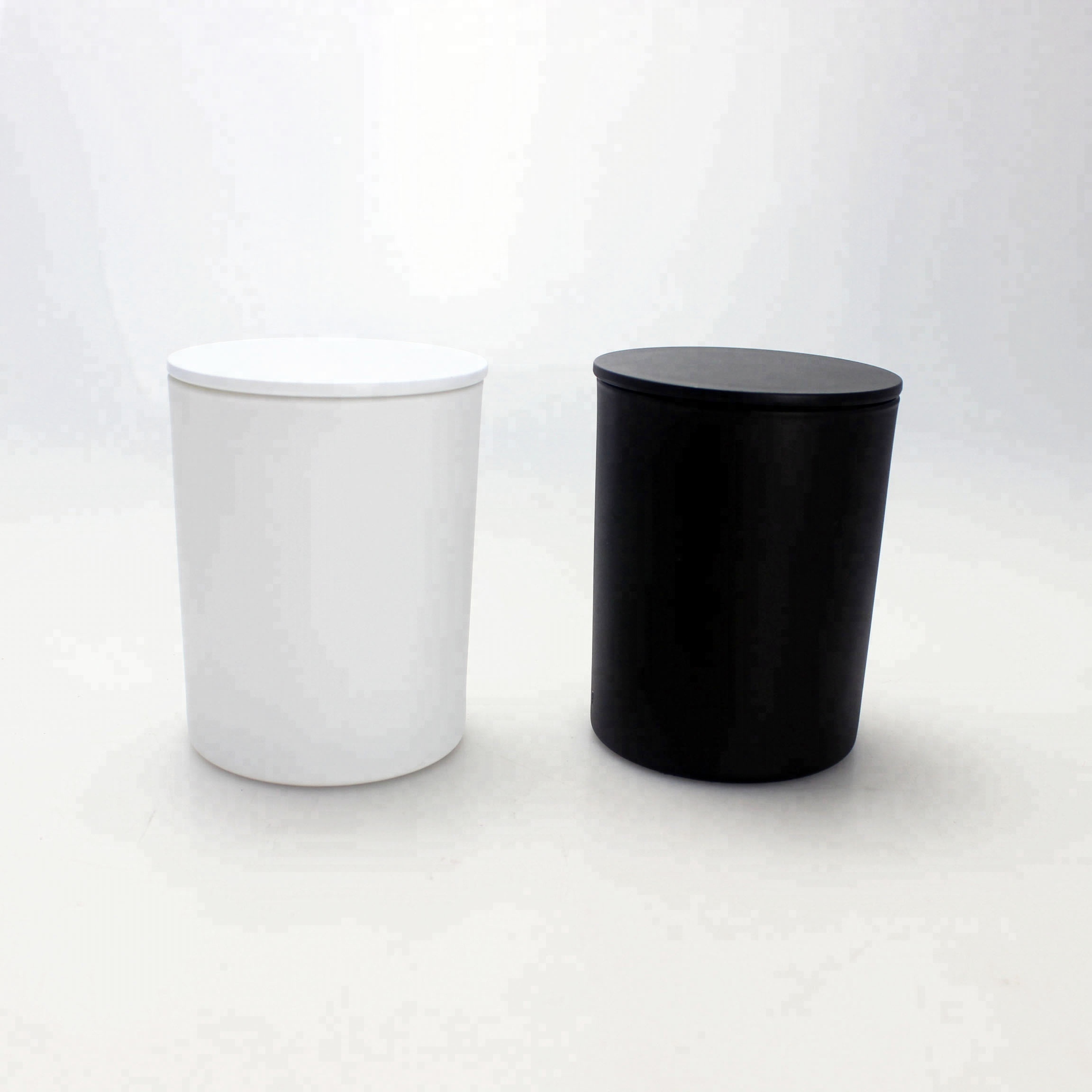 Hot sale white black matte glass candle holder/cup with lid