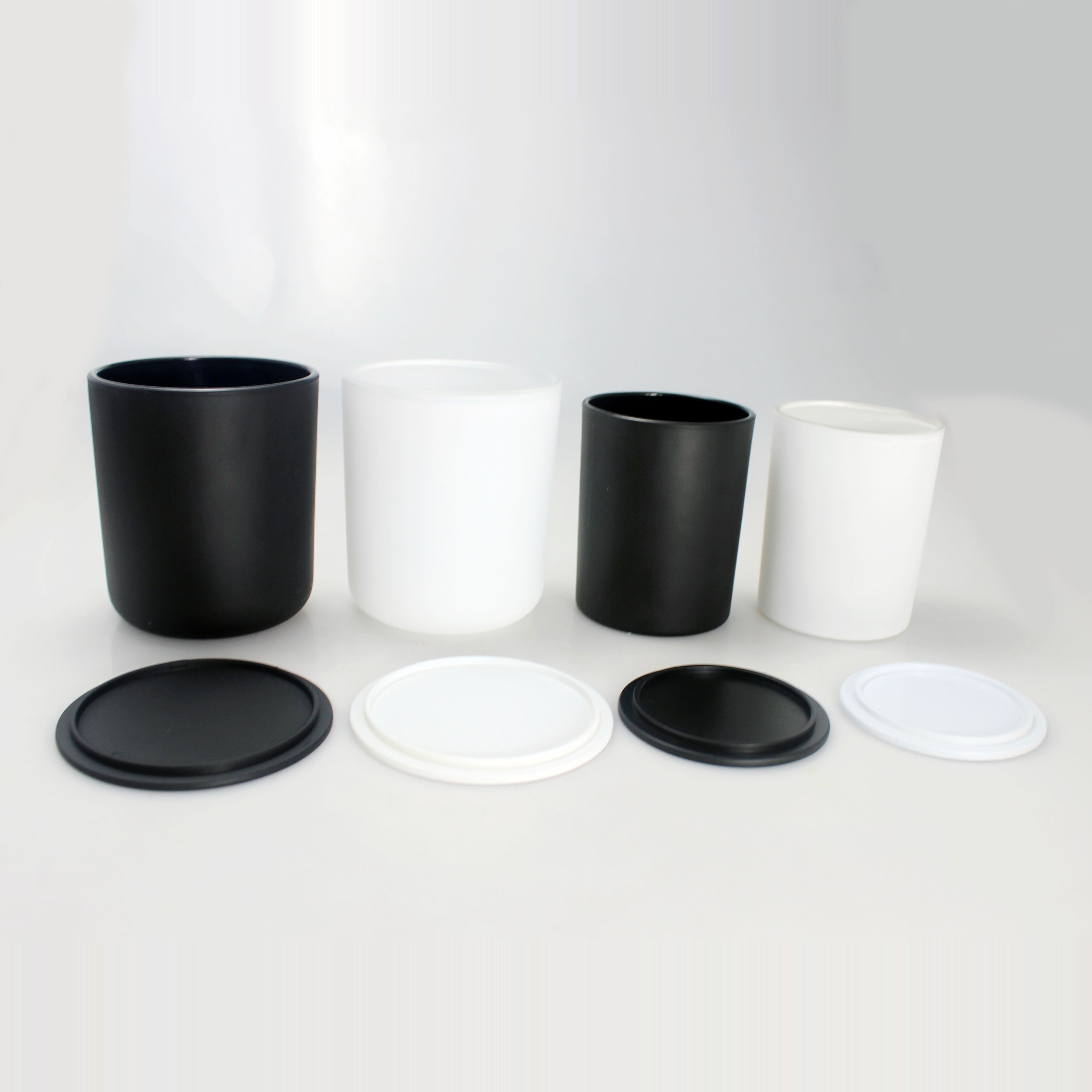 Hot sale white black matte glass candle holder/cup with lid