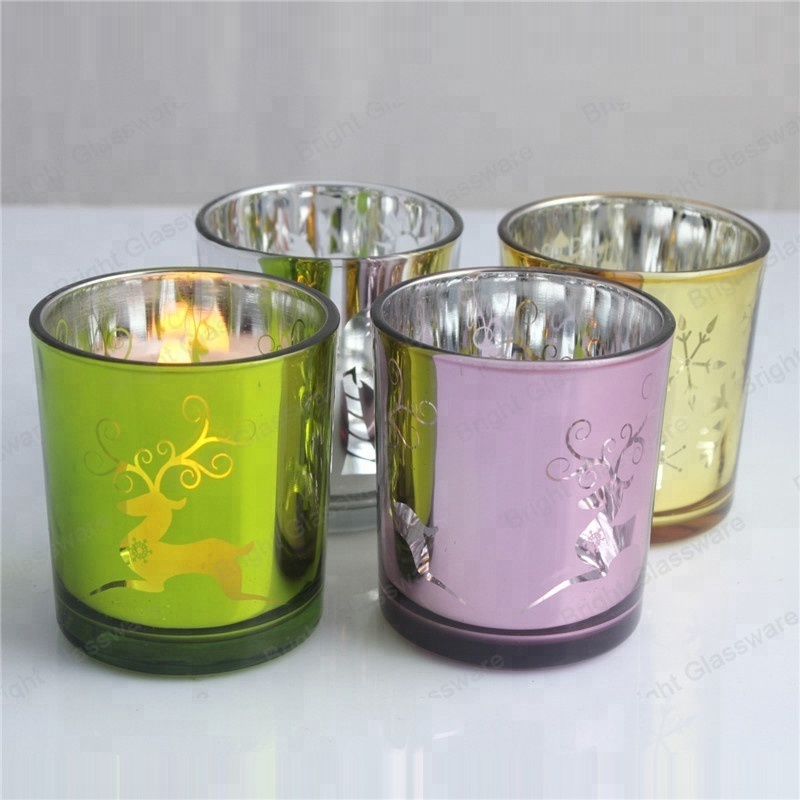 Wholesale New Design Plating Copper Colored Rose Gold  Finished Glass Candle Jars Candle Holders With Lids