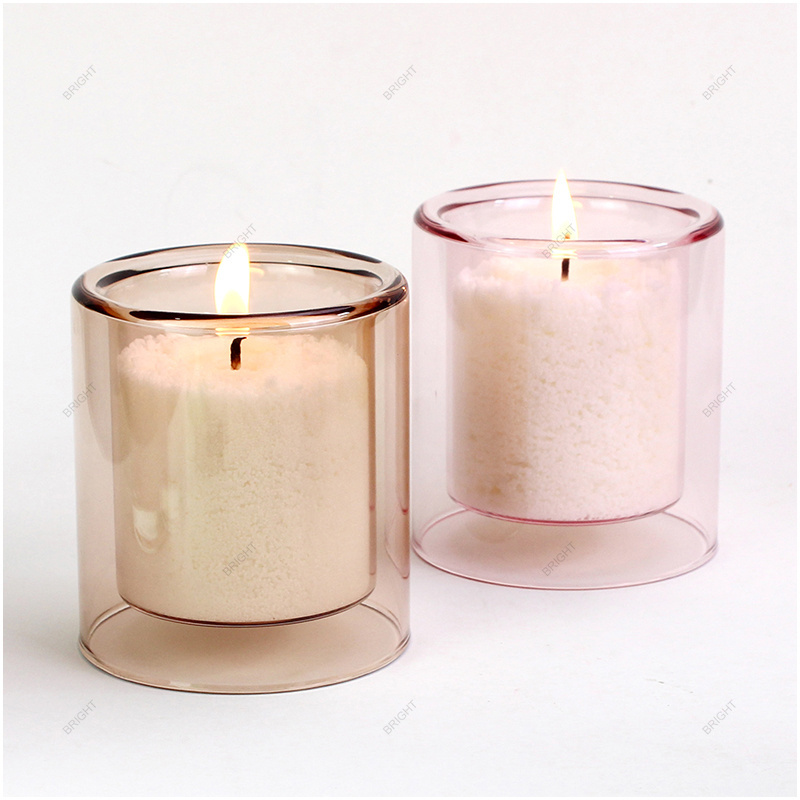 Wholesale Custom Luxury Candle Jar Glass Jar 6oz 10oz 11oz Translucent Color Empty Double Glass Candle Holder For Candle Making