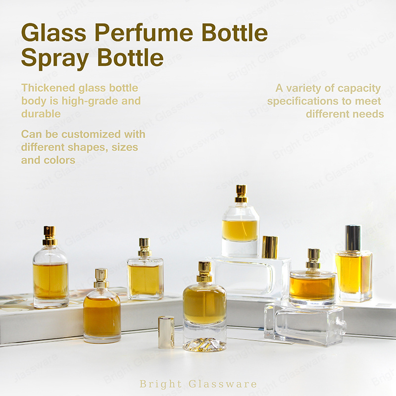 Hot 30ml 40ml 50ml 100ml 120ml Transparent Square Glass Bottle Luxury Perfume Cosmetic Glass Bottle with Spray Head