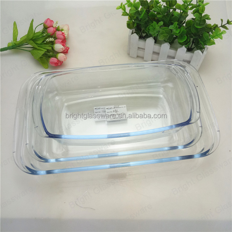 Clear bluish kitchen used glass food dish safe microwave borosilicate kitchen used glass food dish