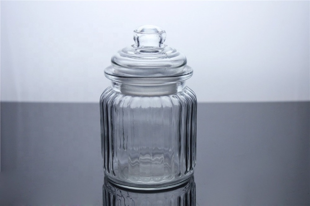 Round smoky gray/clear Glass candle jar ,Storage jar,Cookie jar with Ceramic animal lid